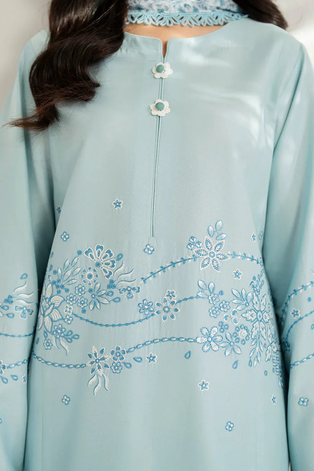 Farasha | Thread Lines Embroidered | Ash Mist - Aqsa Fabrics