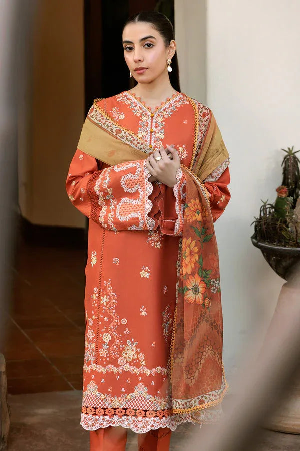 Farasha | Summer Weaves Embroidered Lawn | Orange Petal - Aqsa Fabrics