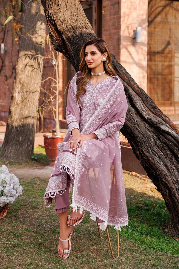 Farasha | Dastoor Embroidered Lawn SS24 | DAINTY LILAC - Aqsa Fabrics