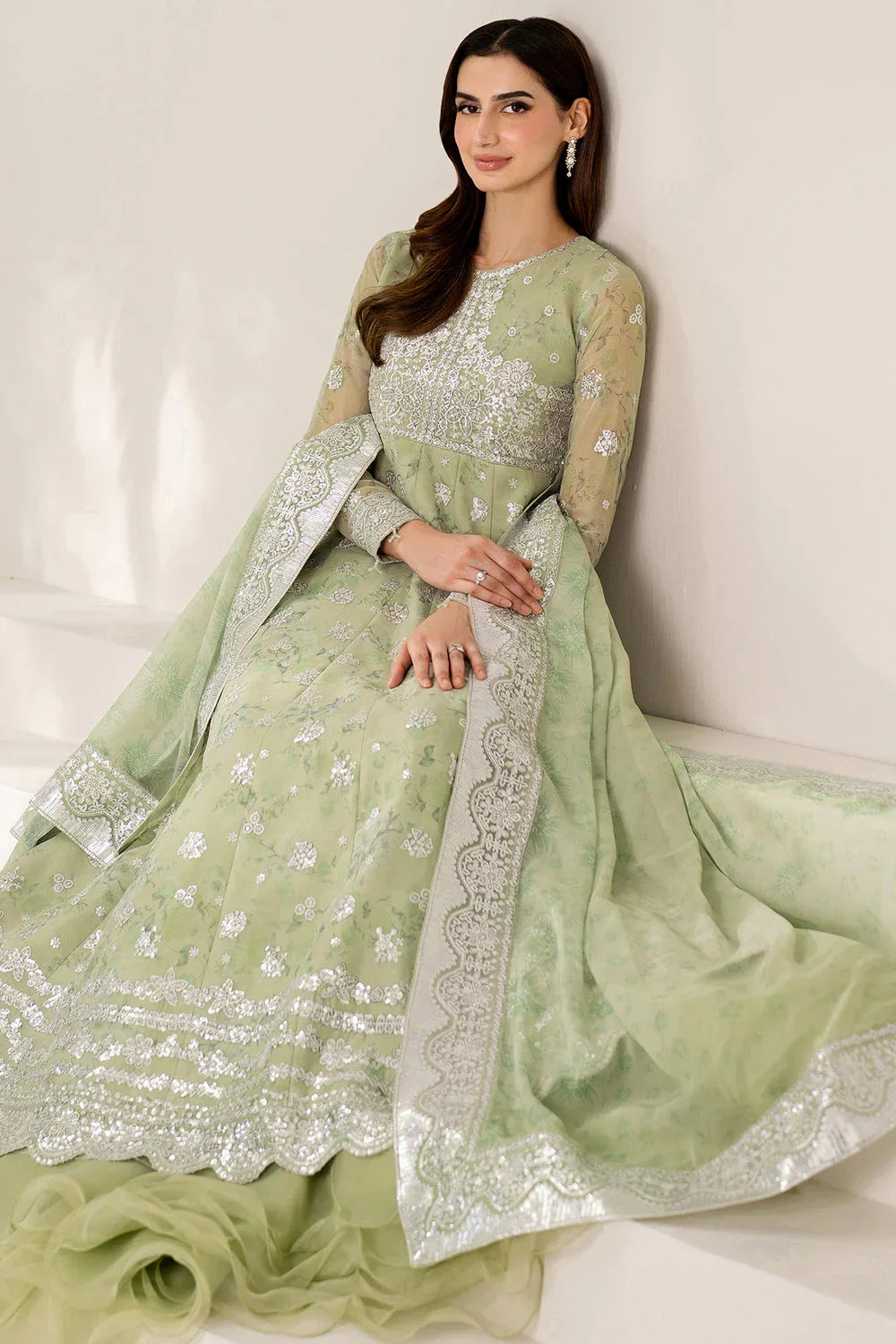 Farasha | Fiorella Formals | Sage Sparkle - Aqsa Fabrics