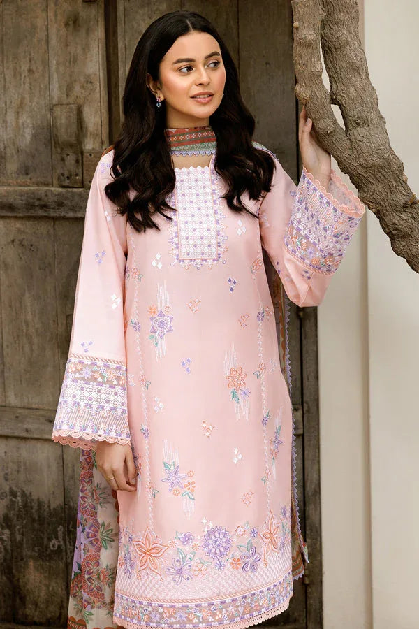 Farasha | Summer Weaves Embroidered Lawn | Coral Peach - Aqsa Fabrics