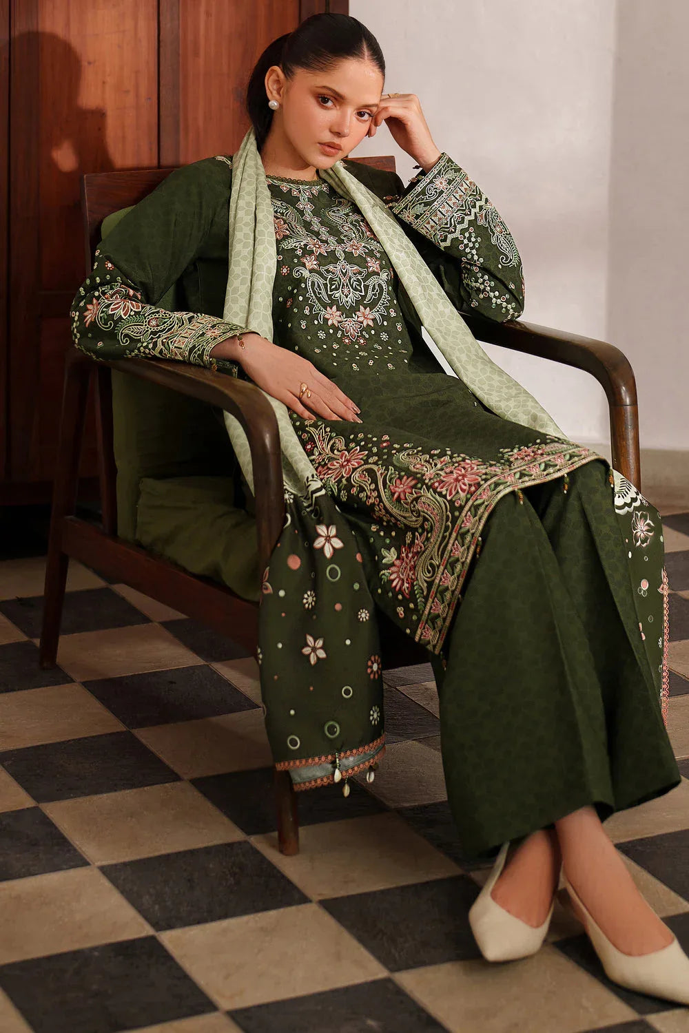 Farasha | Meline Premium Viscose 25 | Olive Drape - Aqsa Fabrics