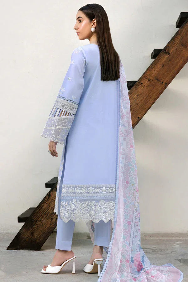 Farasha | Summer Weaves Embroidered Lawn | Serene Blue - Aqsa Fabrics