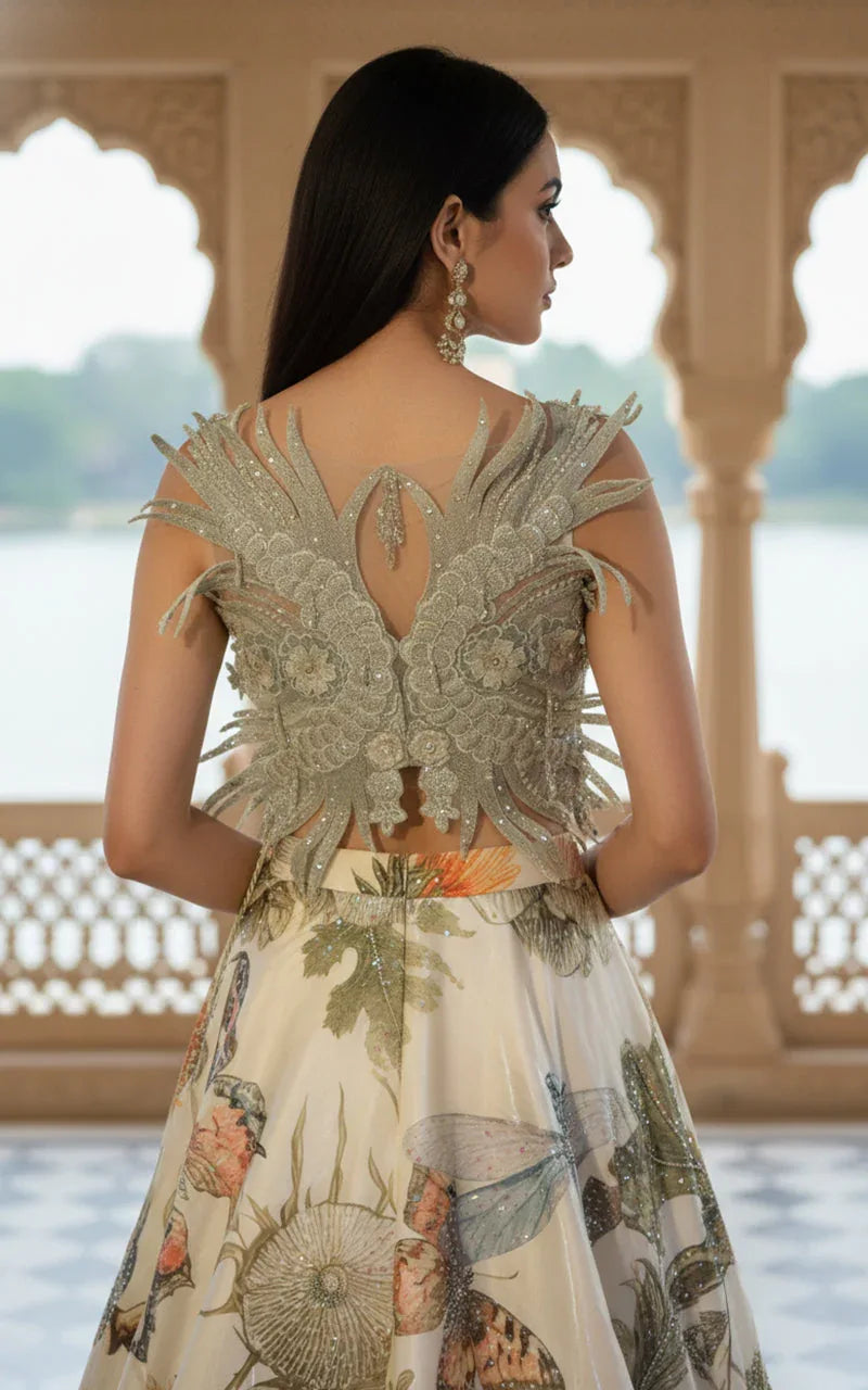 Embroidered Blouse With Embellished Printed Lehenga