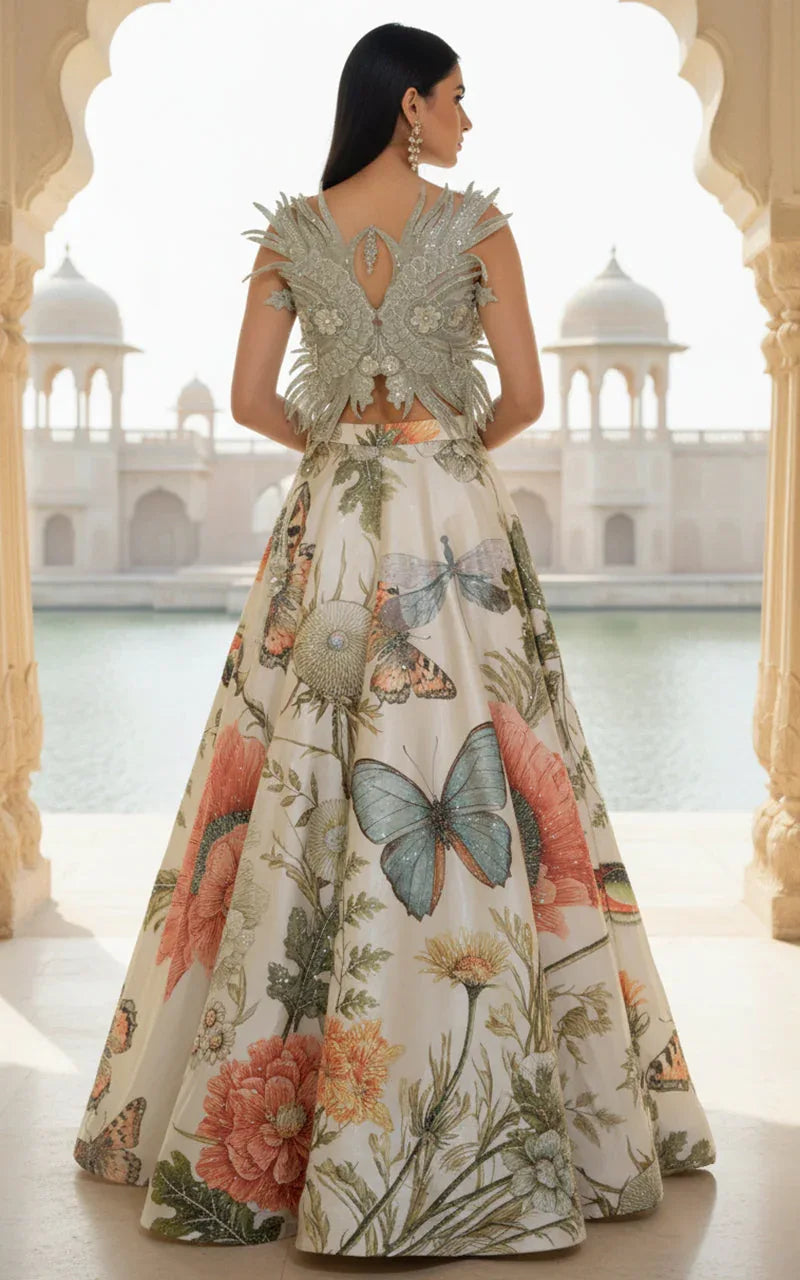 Embroidered Blouse With Embellished Printed Lehenga