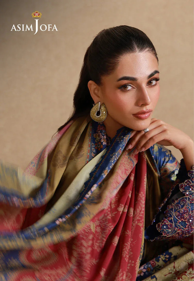 AJULSC-01 Embroidered Charmeuse Silk Unstitched 3 Pcs