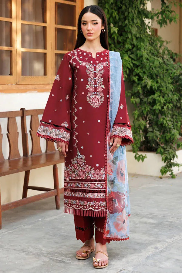 Farasha | Summer Weaves Embroidered Lawn | Crimson Glow - Aqsa Fabrics