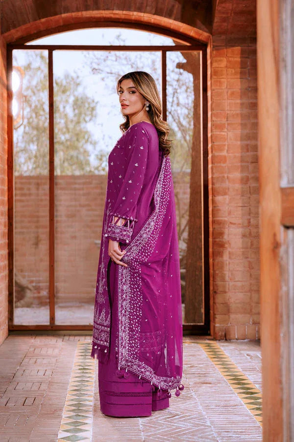 Farasha | Dastoor Embroidered Lawn SS24 | TEMPTING BERY - Aqsa Fabrics