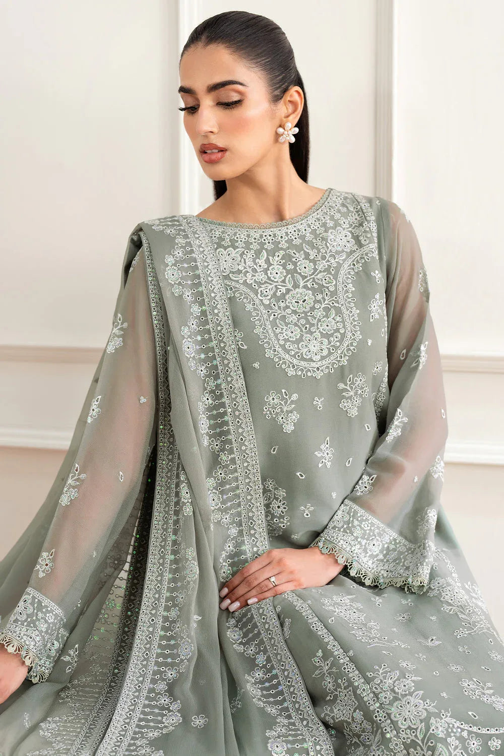 Farasha | Essence Formals 25 | Ash Green - Aqsa Fabrics