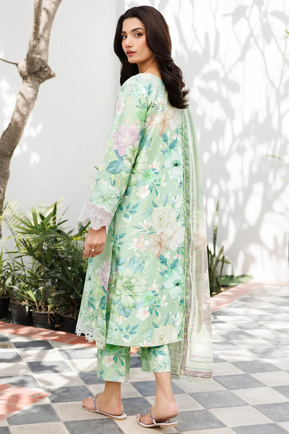 Farasha | Printed Essentials | Silken Sage - Aqsa Fabrics