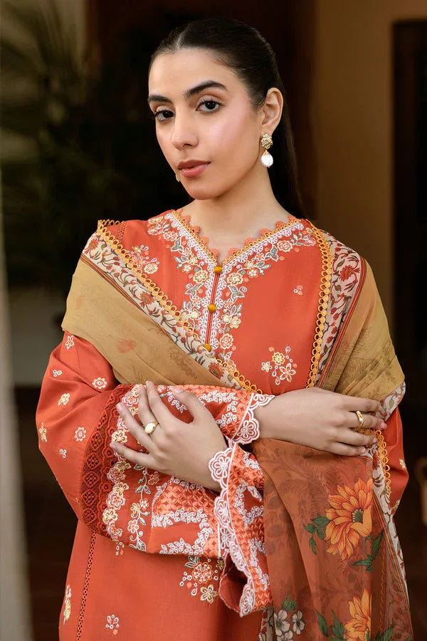 Farasha | Summer Weaves Embroidered Lawn | Orange Petal - Aqsa Fabrics