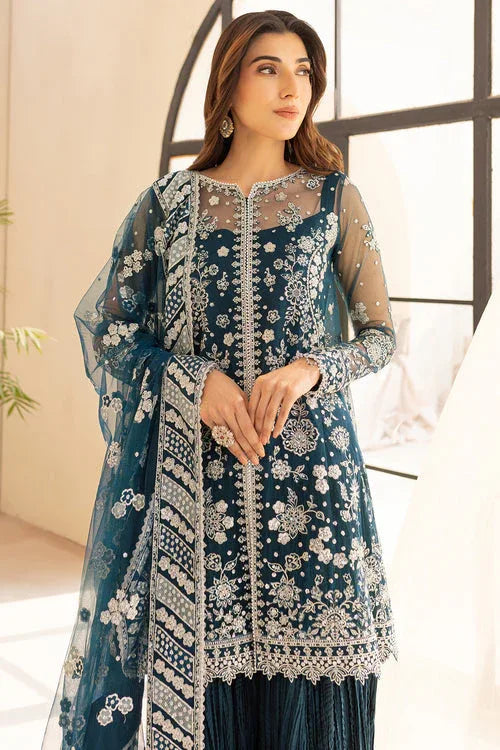 Farasha | Lu Zella Premium Formals 25 | Teal Drizzle - Aqsa Fabrics