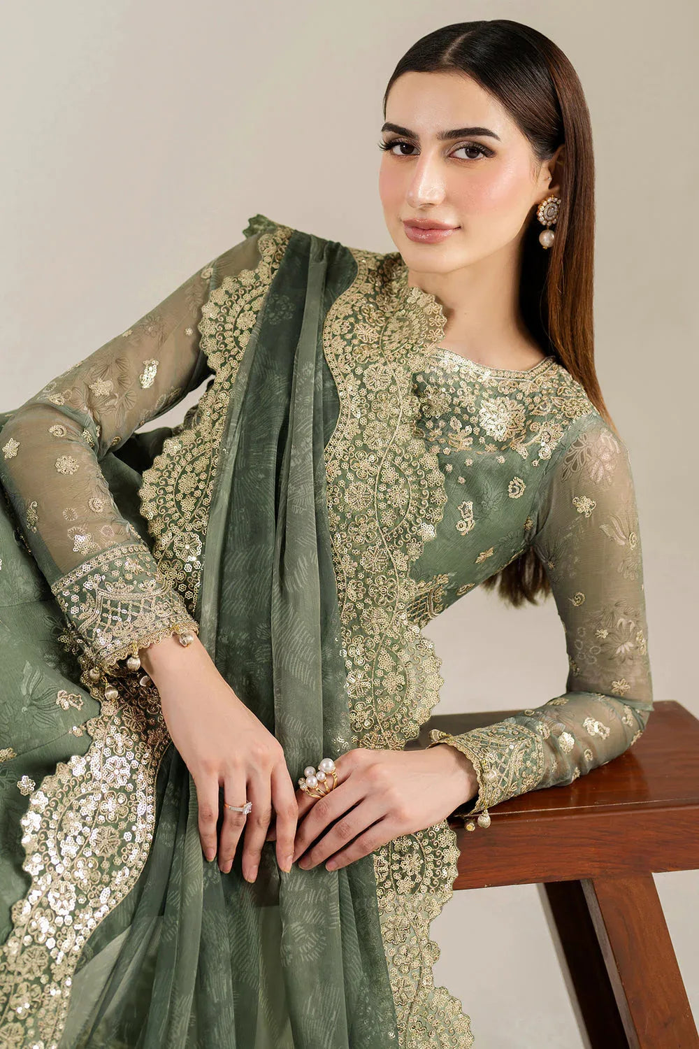 Farasha | Fiorella Formals | Olive Aura - Aqsa Fabrics