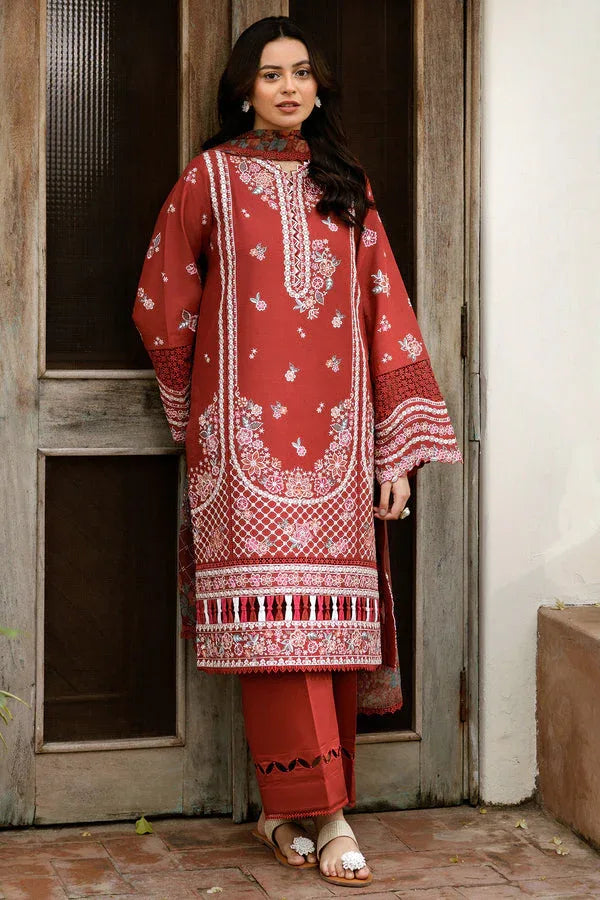 Farasha | Summer Weaves Embroidered Lawn | Russet Flames - Aqsa Fabrics