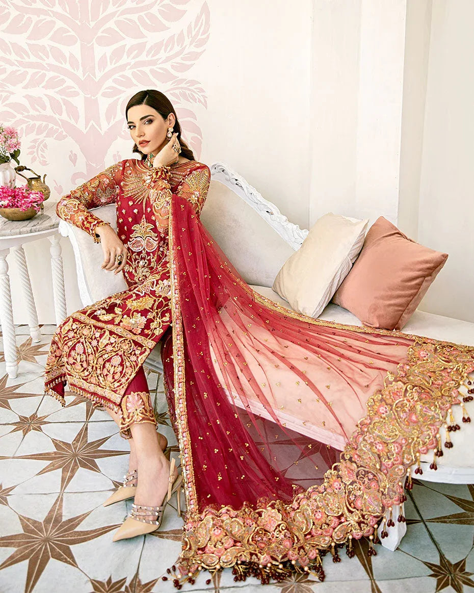 Gulaal | Wedding Formals | Rouge Embroidered Net 3-Piece Suit WS-06 - Aqsa Fabrics