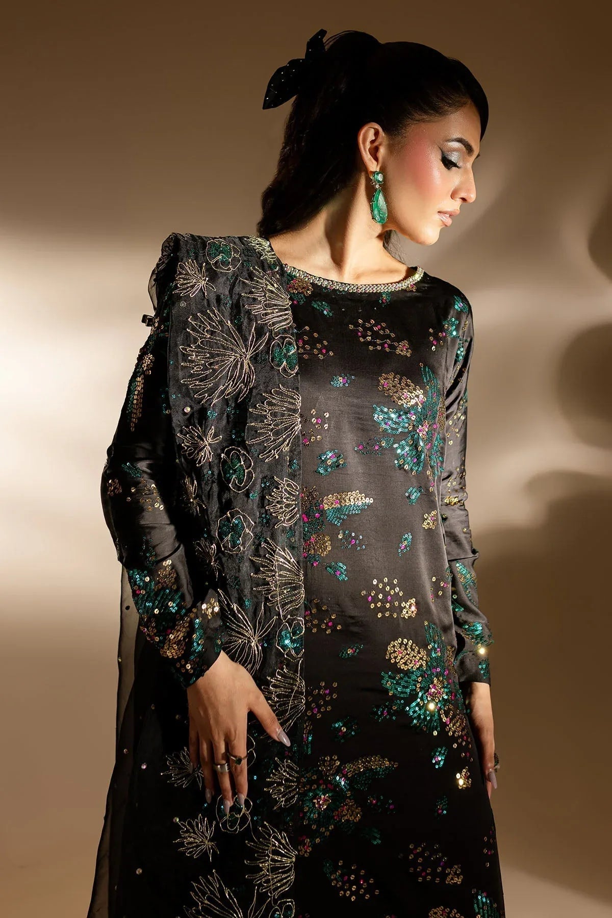 Nureh | Tiny Twinkles | TW-02 GOLDEN STARDUST - Aqsa Fabrics