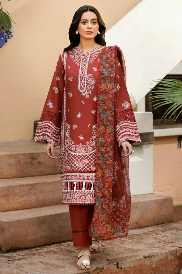 Farasha | Summer Weaves Embroidered Lawn | Russet Flames - Aqsa Fabrics