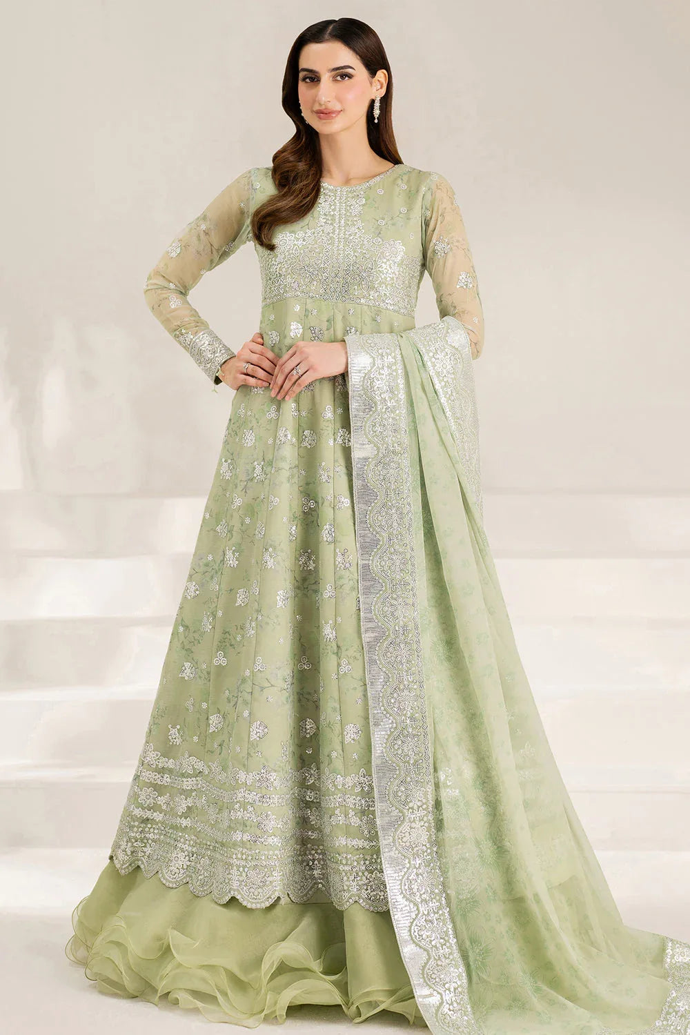 Farasha | Fiorella Formals | Sage Sparkle - Aqsa Fabrics