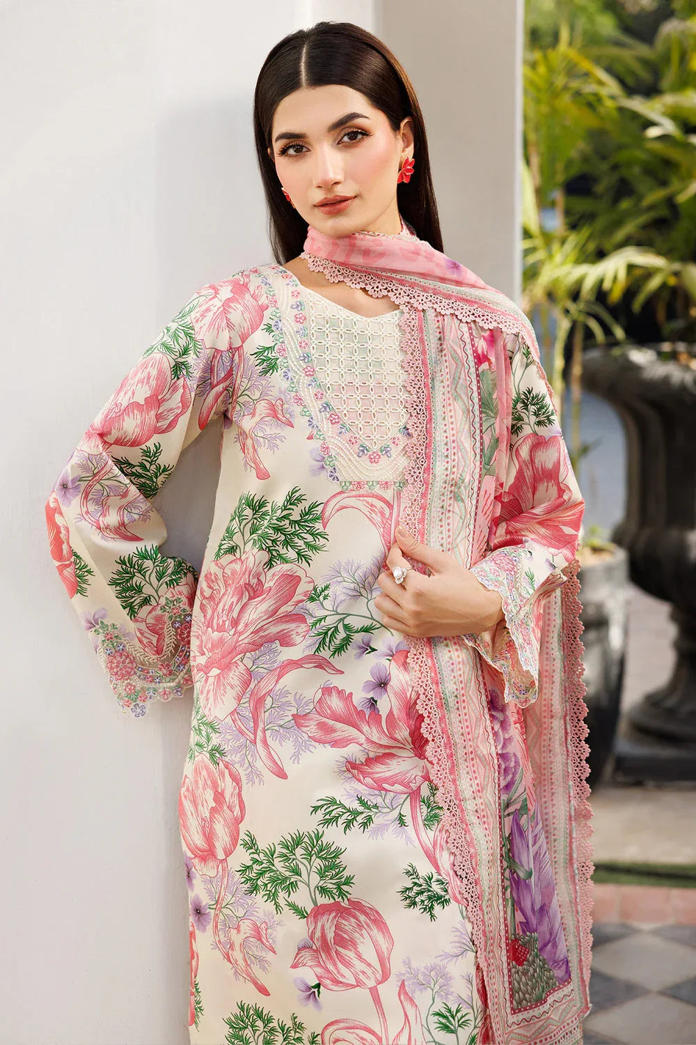 Farasha | Printed Essentials | Ivory Petal - Aqsa Fabrics