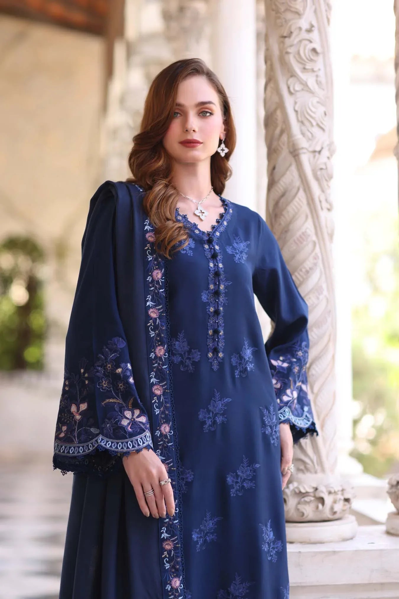 Noor by Saadia Asad | Winter Pashmina 25 | Sapphire - Aqsa Fabrics