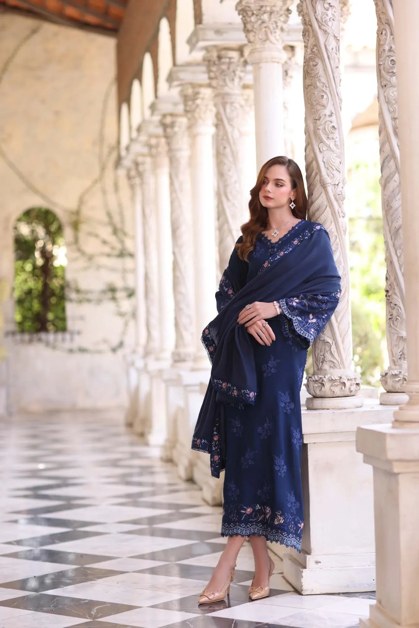 Noor by Saadia Asad | Winter Pashmina 25 | Sapphire - Aqsa Fabrics