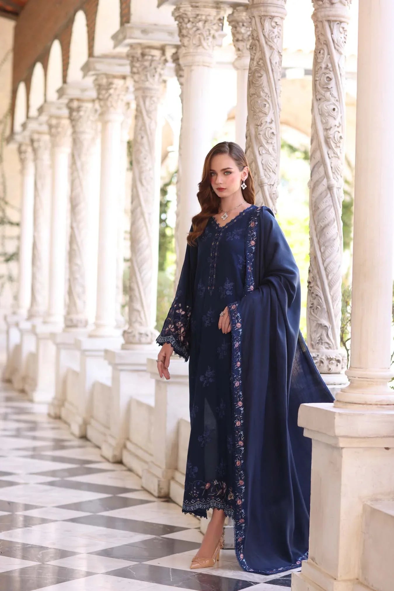 Noor by Saadia Asad | Winter Pashmina 25 | Sapphire - Aqsa Fabrics