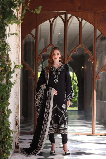 Noor by Saadia Asad | Winter Pashmina 25 | Obsidian - Aqsa Fabrics