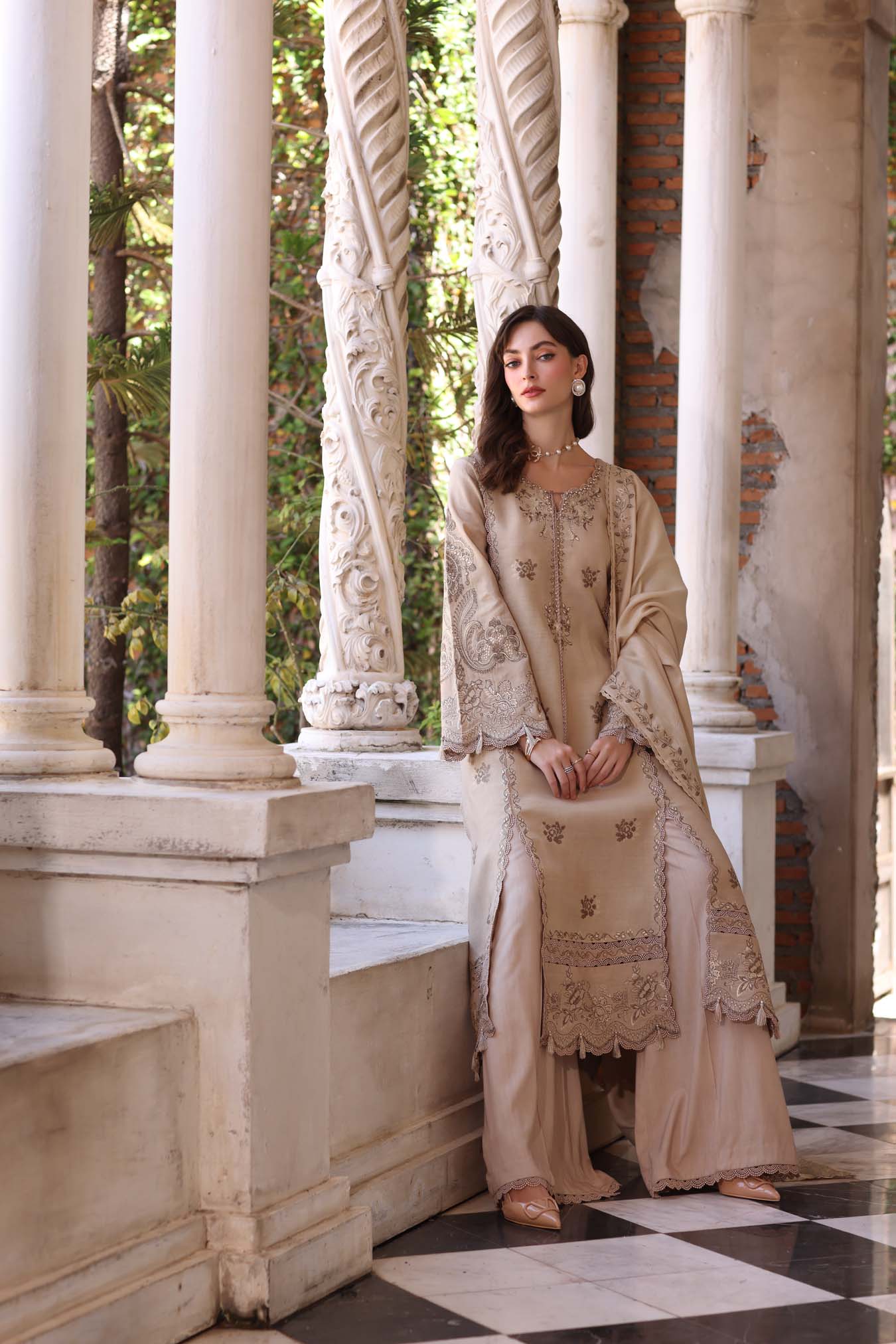 Noor by Saadia Asad | Winter Pashmina 25 | Caramel Mist - Aqsa Fabrics