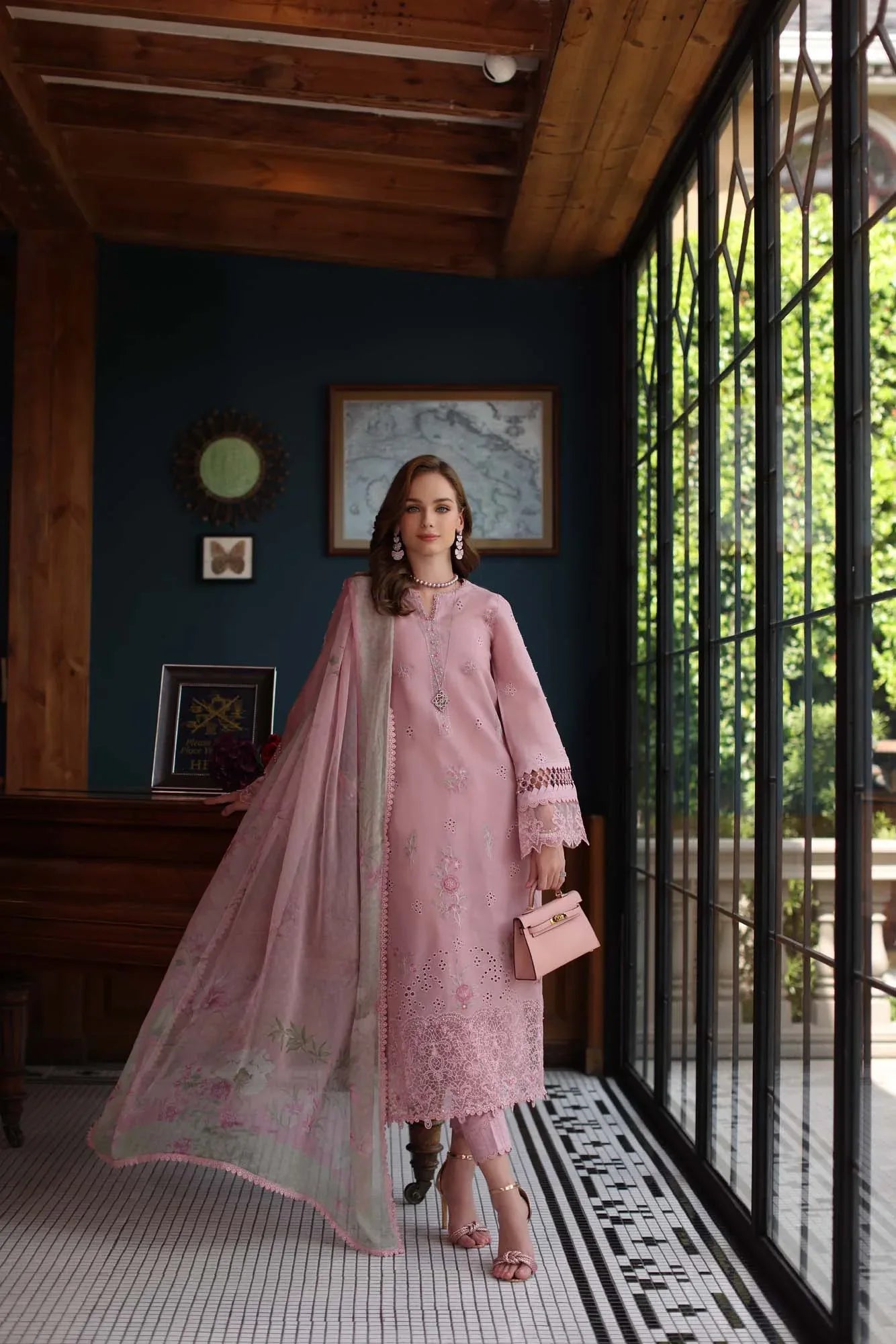 Noor by Saadia Asad | Eid Luxury Schiffli Laserkari 25 | D3- Blush Pink - Aqsa Fabrics