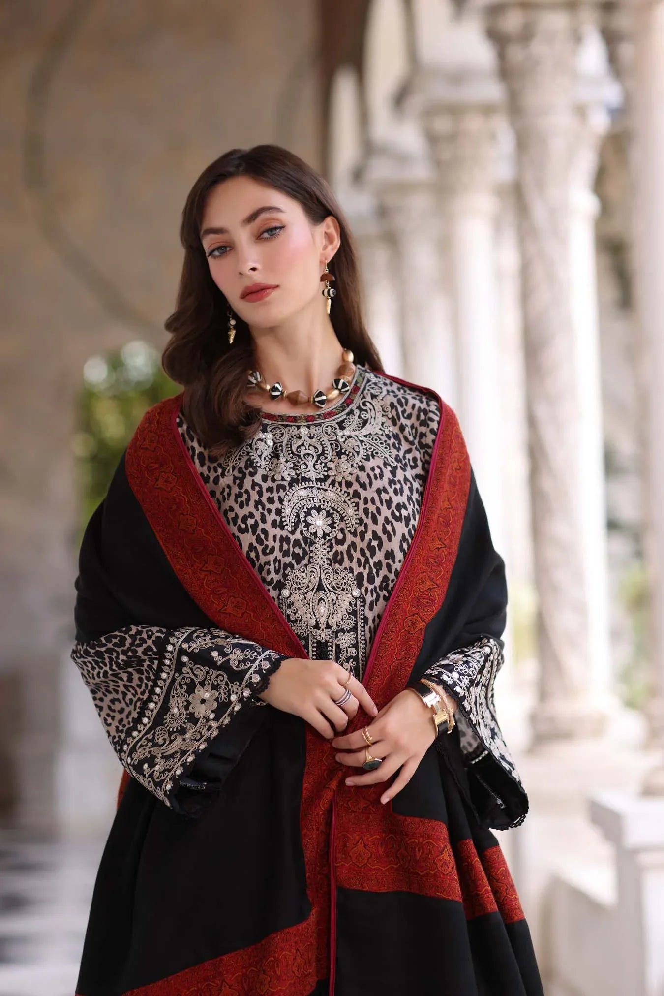 Noor by Saadia Asad | Winter Pashmina 25 | Noir Safari - Aqsa Fabrics