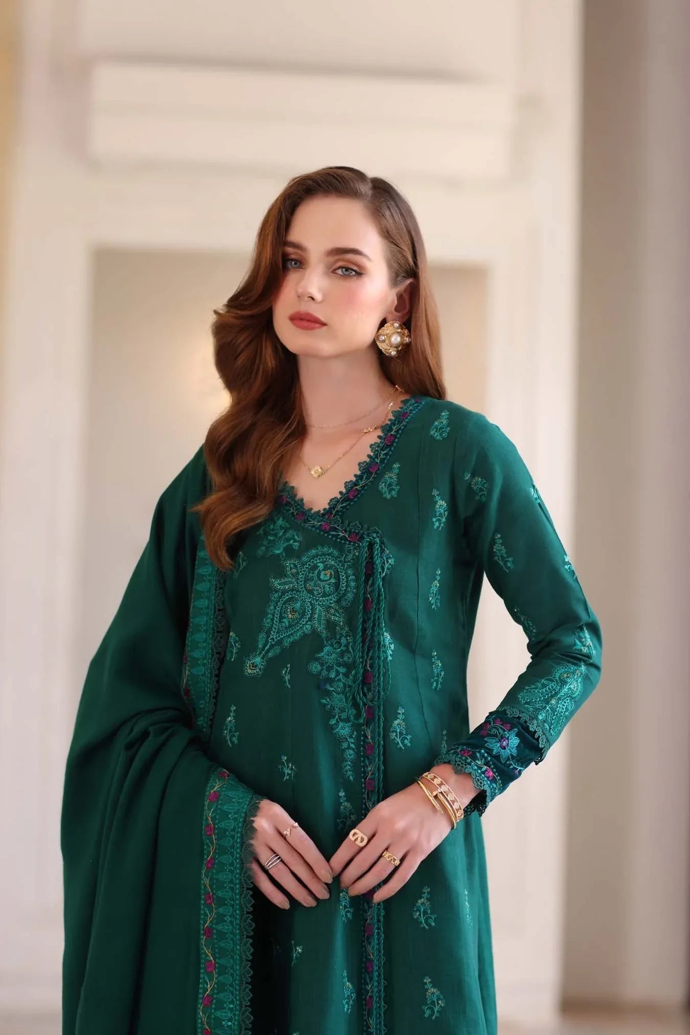 Noor by Saadia Asad | Winter Pashmina 25 | Emerald Reverie - Aqsa Fabrics