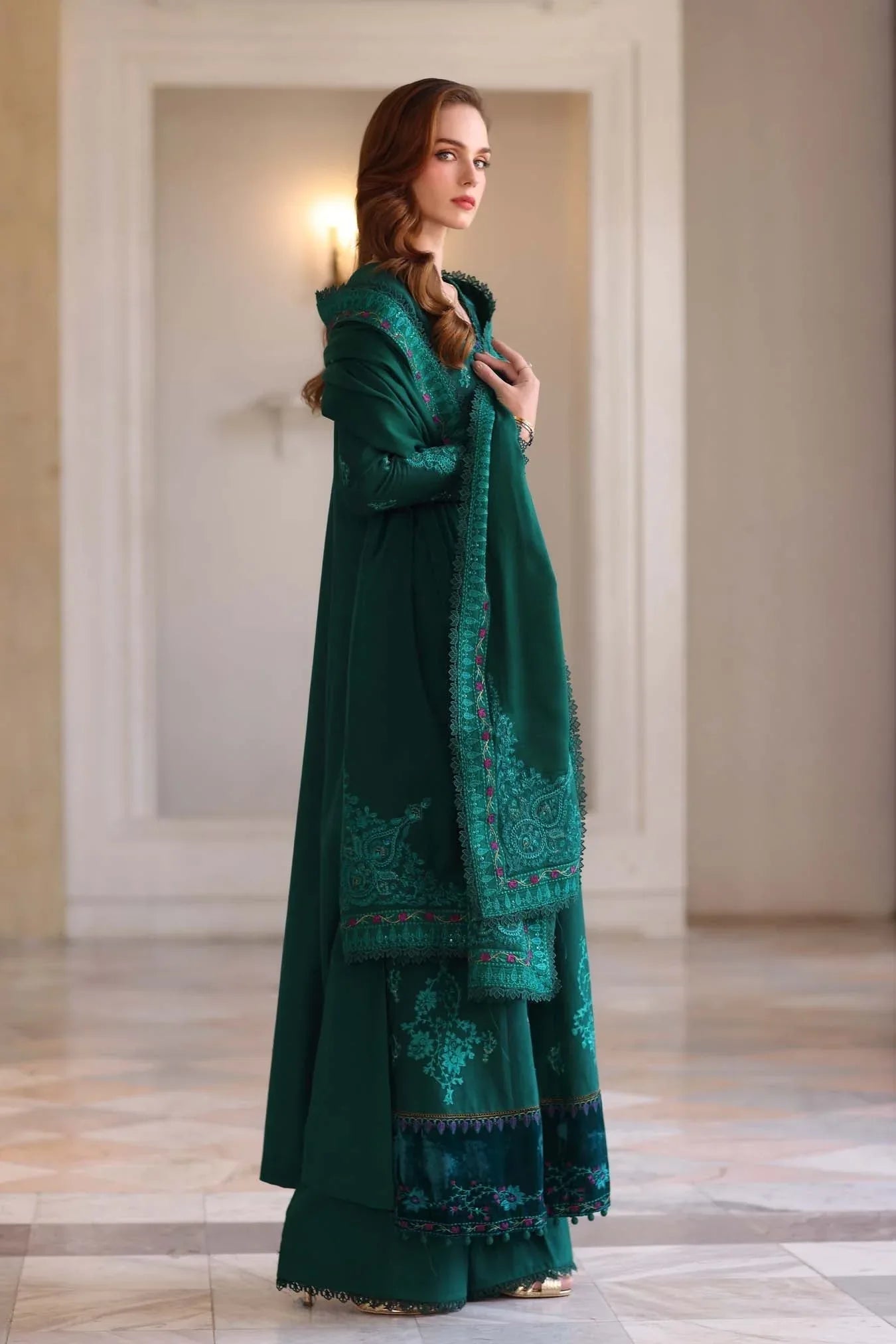 Noor by Saadia Asad | Winter Pashmina 25 | Emerald Reverie - Aqsa Fabrics