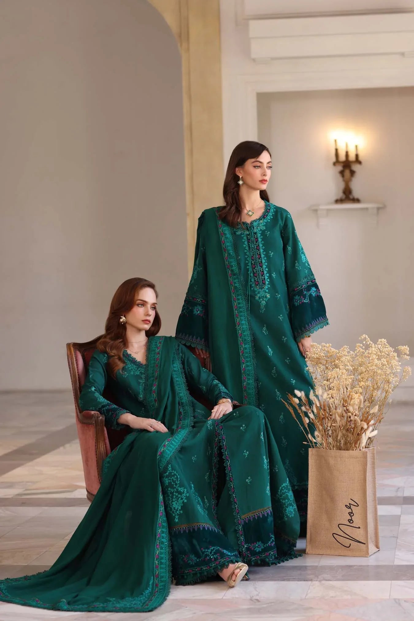 Noor by Saadia Asad | Winter Pashmina 25 | Emerald Reverie - Aqsa Fabrics