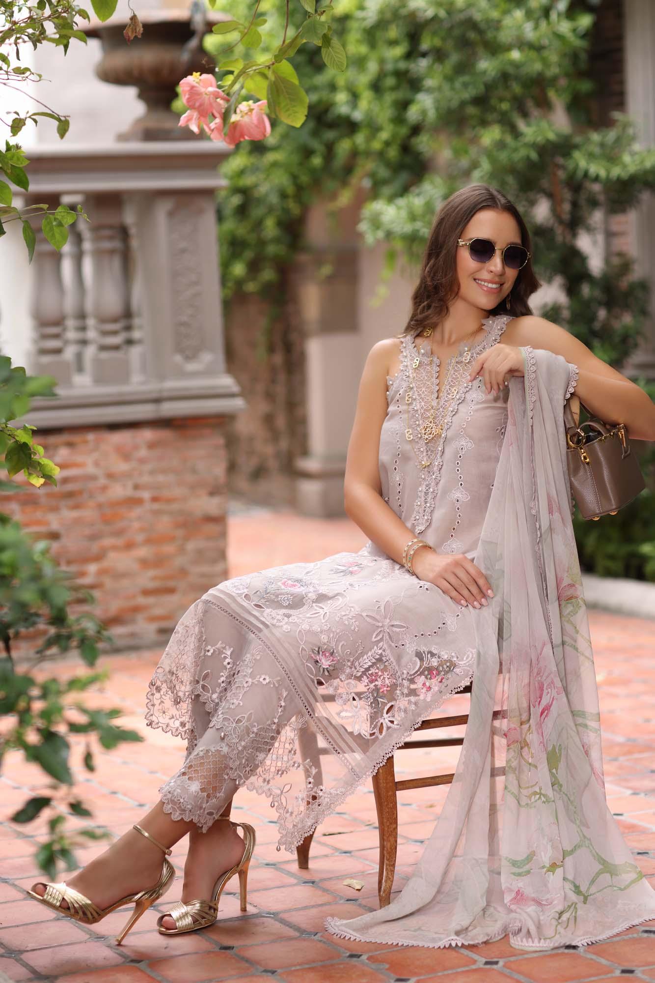 Noor by Saadia Asad | Eid Luxury Schiffli Laserkari 25 | D11- Mink - Aqsa Fabrics