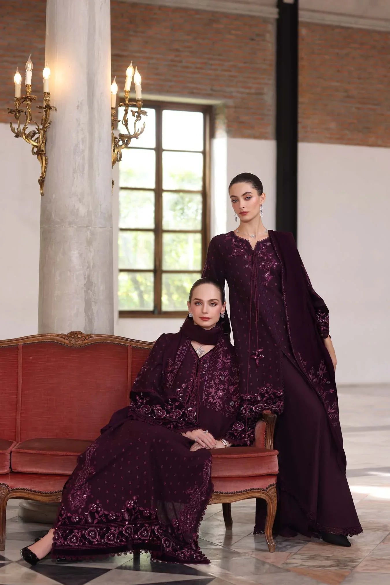 Noor by Saadia Asad | Winter Pashmina 25 | Damson - Aqsa Fabrics