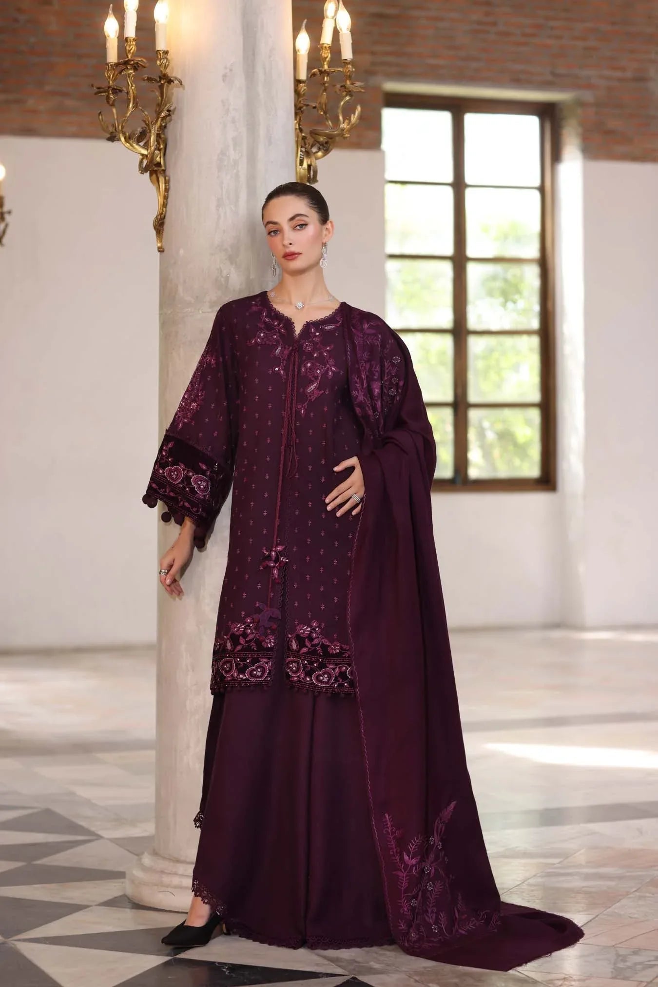 Noor by Saadia Asad | Winter Pashmina 25 | Damson - Aqsa Fabrics