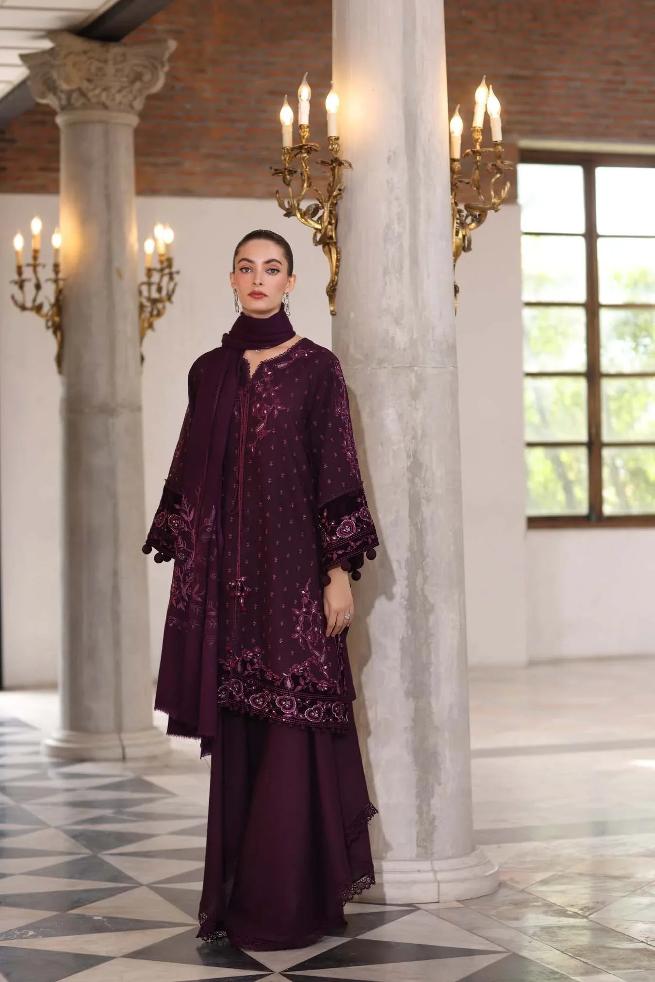 Noor by Saadia Asad | Winter Pashmina 25 | Damson - Aqsa Fabrics