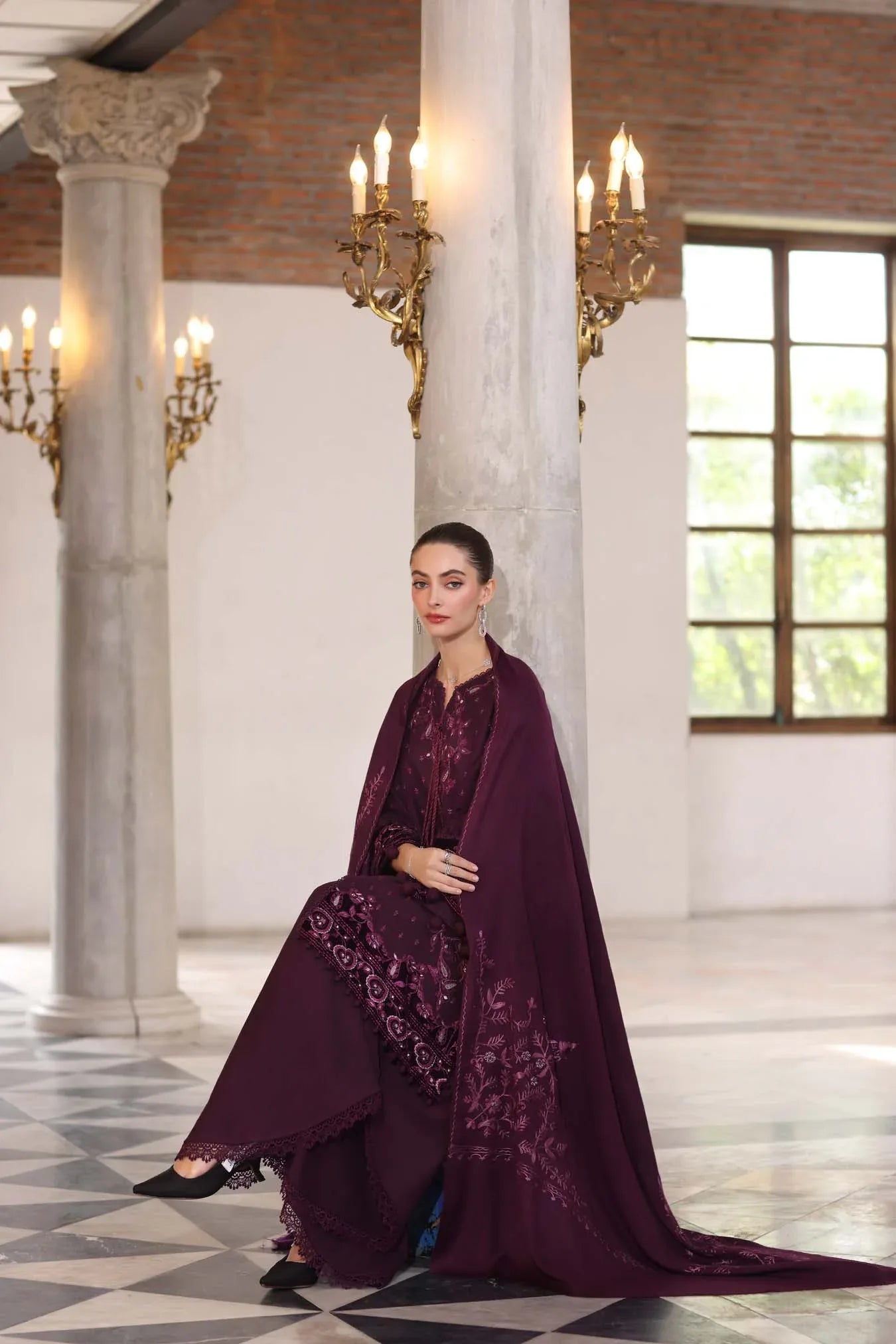Noor by Saadia Asad | Winter Pashmina 25 | Damson - Aqsa Fabrics