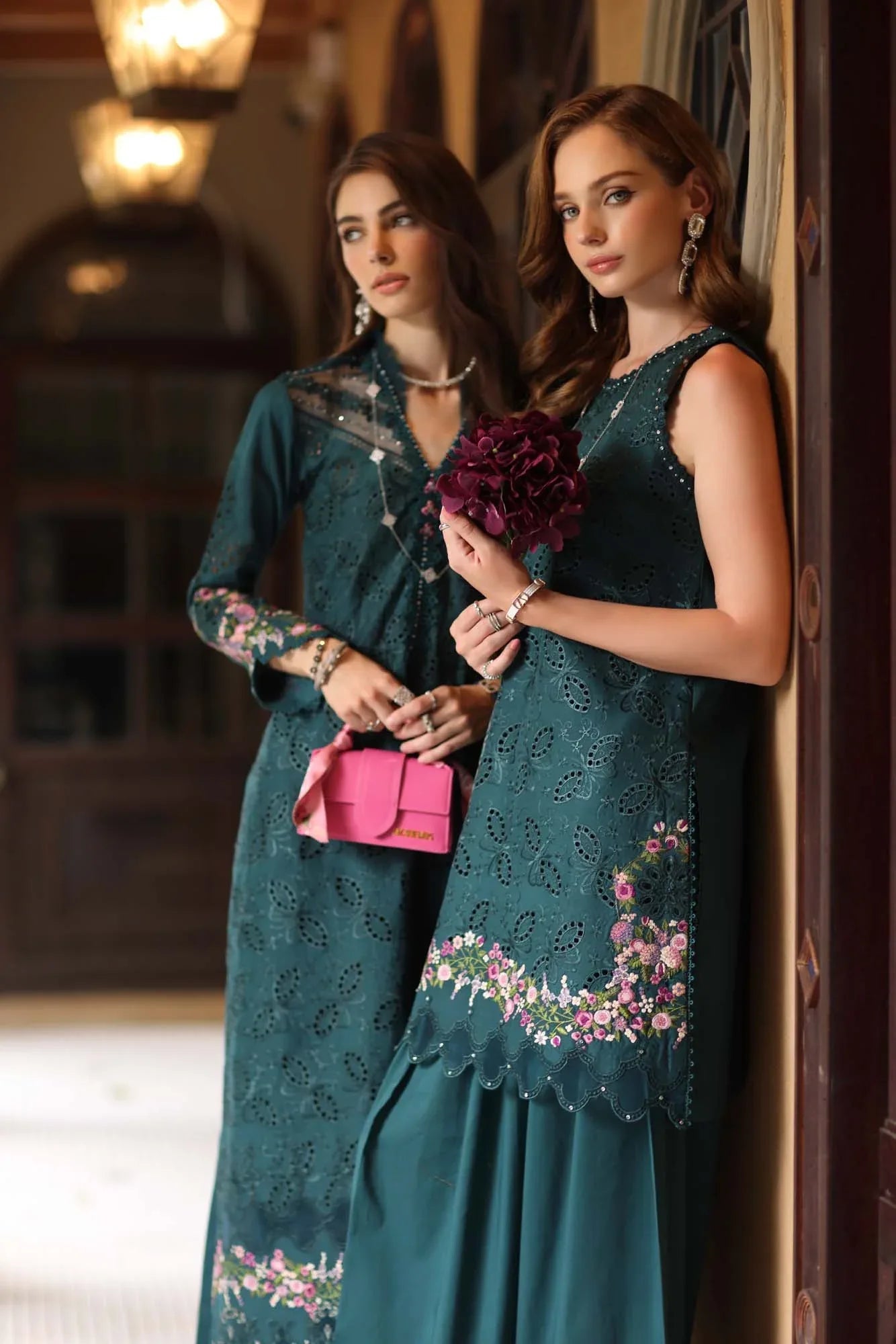 Noor by Saadia Asad | Eid Luxury Schiffli Laserkari 25 | D5- Teal - Aqsa Fabrics
