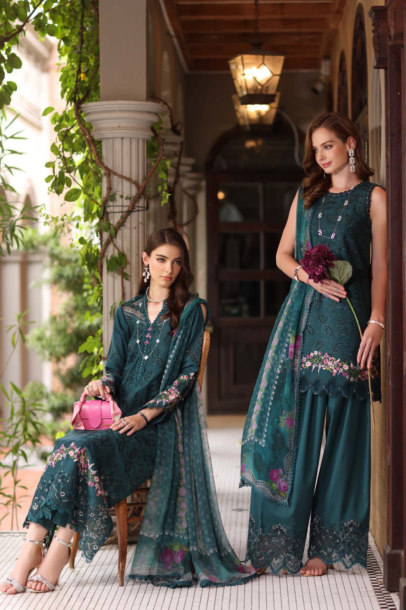 Noor by Saadia Asad | Eid Luxury Schiffli Laserkari 25 | D5- Teal - Aqsa Fabrics