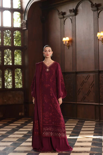 Noor by Saadia Asad | Winter Pashmina 25 | Royal Claret - Aqsa Fabrics