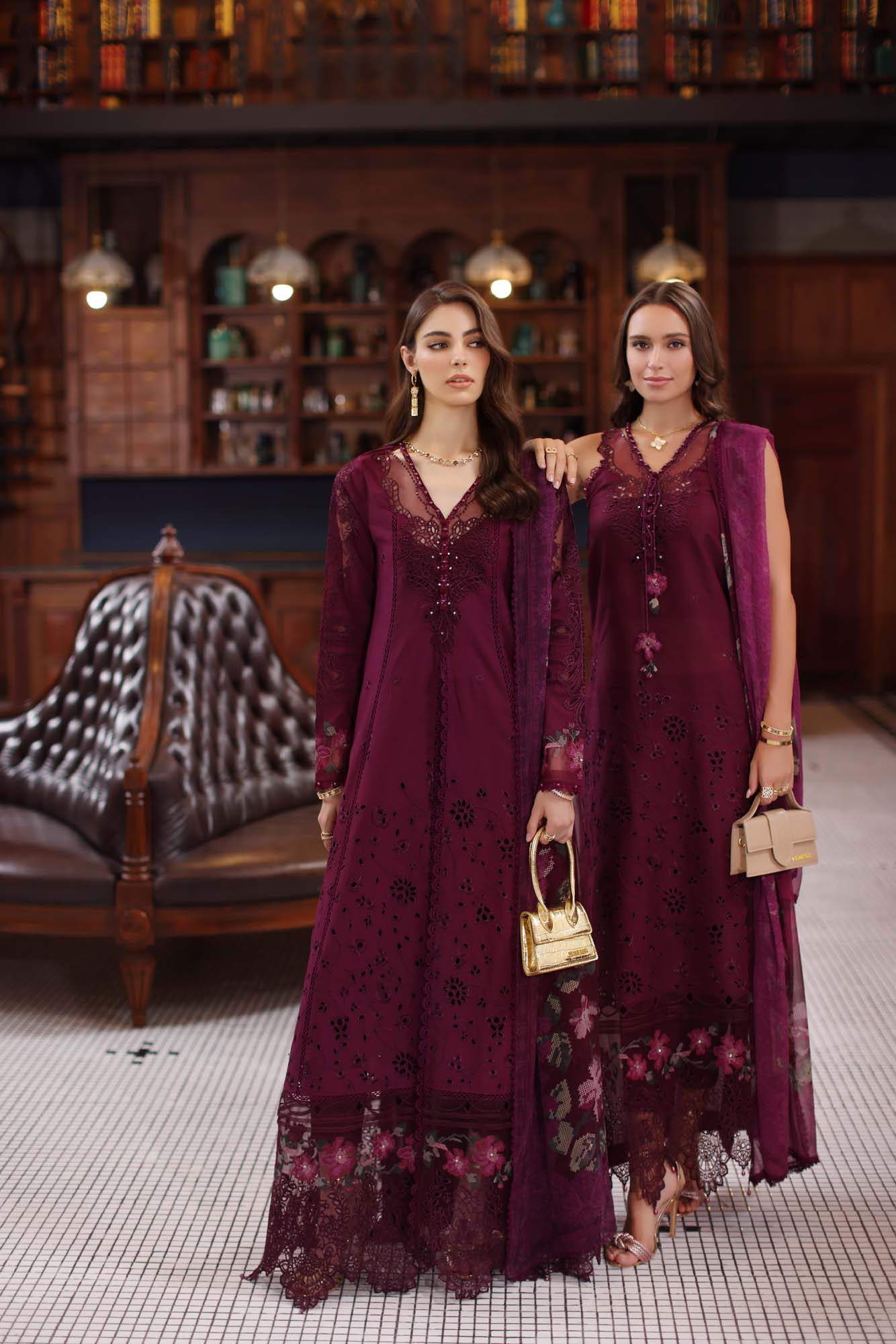 Noor by Saadia Asad | Eid Luxury Schiffli Laserkari 25 | D12- Plum - Aqsa Fabrics