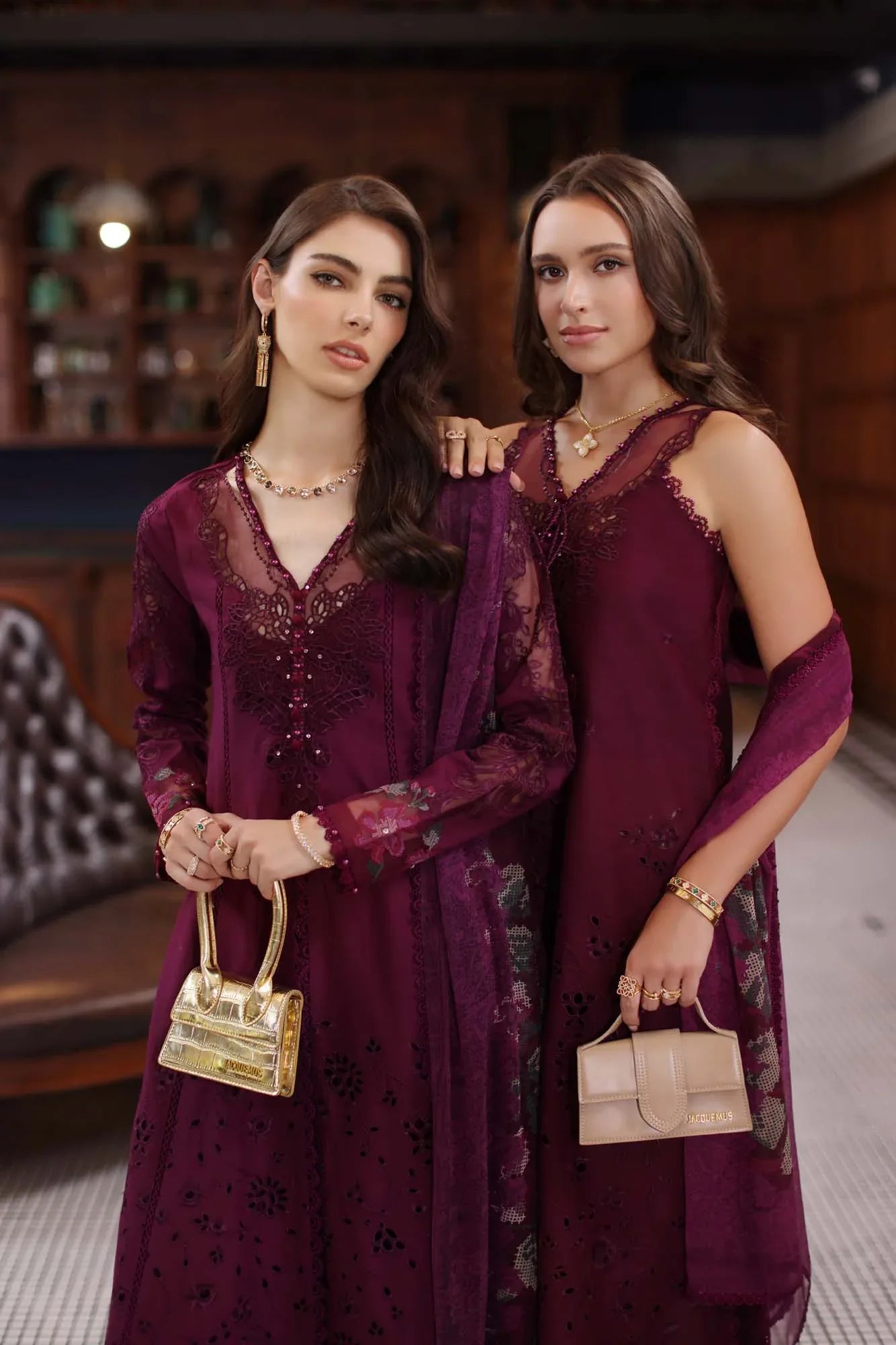 Noor by Saadia Asad | Eid Luxury Schiffli Laserkari 25 | D12- Plum - Aqsa Fabrics