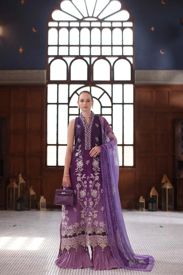 Noor by Saadia Asad | Eid Luxury Schiffli Laserkari 25 | D9- Purple - Aqsa Fabrics