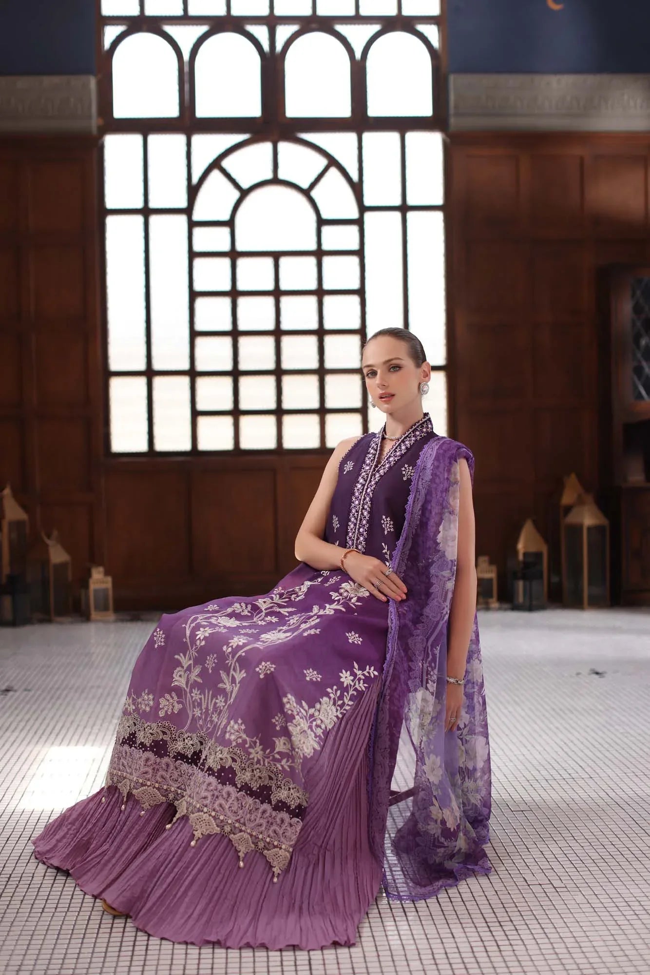 Noor by Saadia Asad | Eid Luxury Schiffli Laserkari 25 | D9- Purple - Aqsa Fabrics