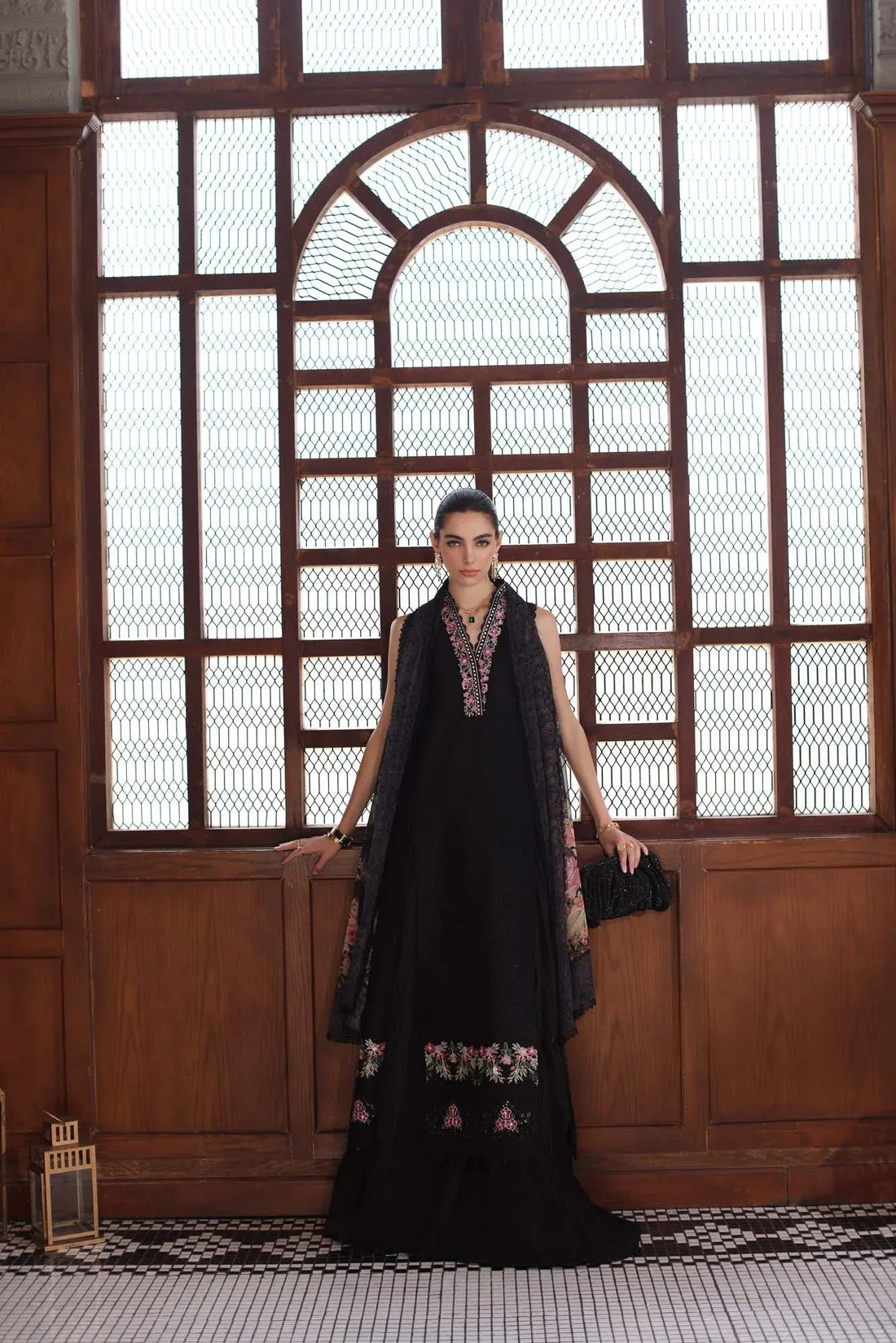 Noor by Saadia Asad | Eid Luxury Schiffli Laserkari 25 | D7- Black - Aqsa Fabrics