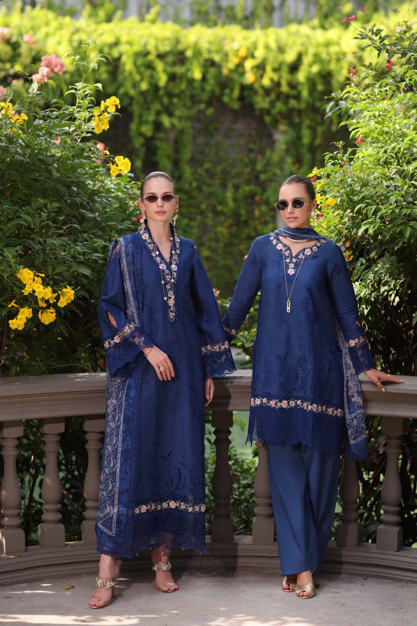 Noor by Saadia Asad | Eid Luxury Schiffli Laserkari 25 | D10- Royal Blue - Aqsa Fabrics