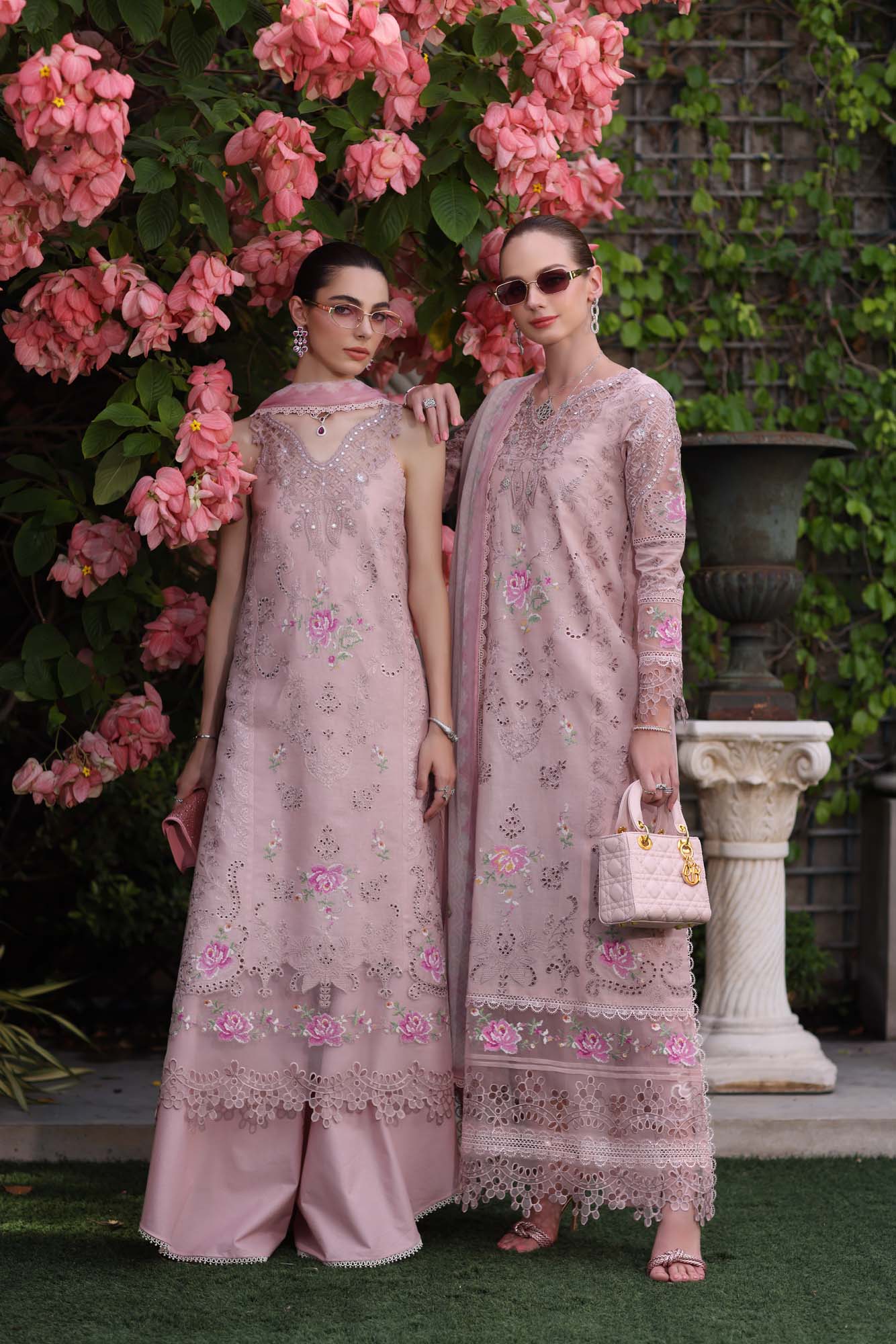 Noor by Saadia Asad | Eid Luxury Schiffli Laserkari 25 | D8- Pink - Aqsa Fabrics