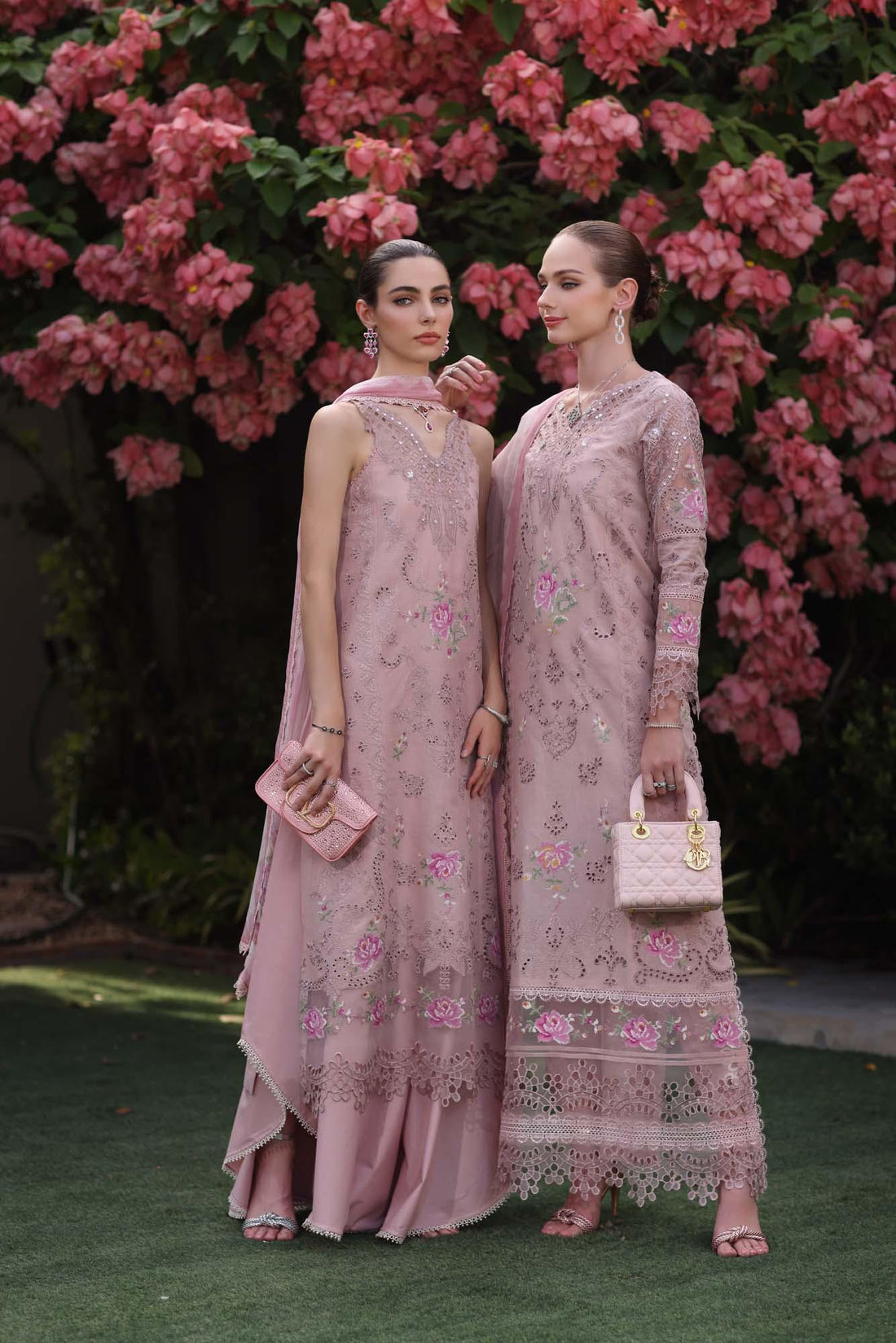 Noor by Saadia Asad | Eid Luxury Schiffli Laserkari 25 | D8- Pink - Aqsa Fabrics