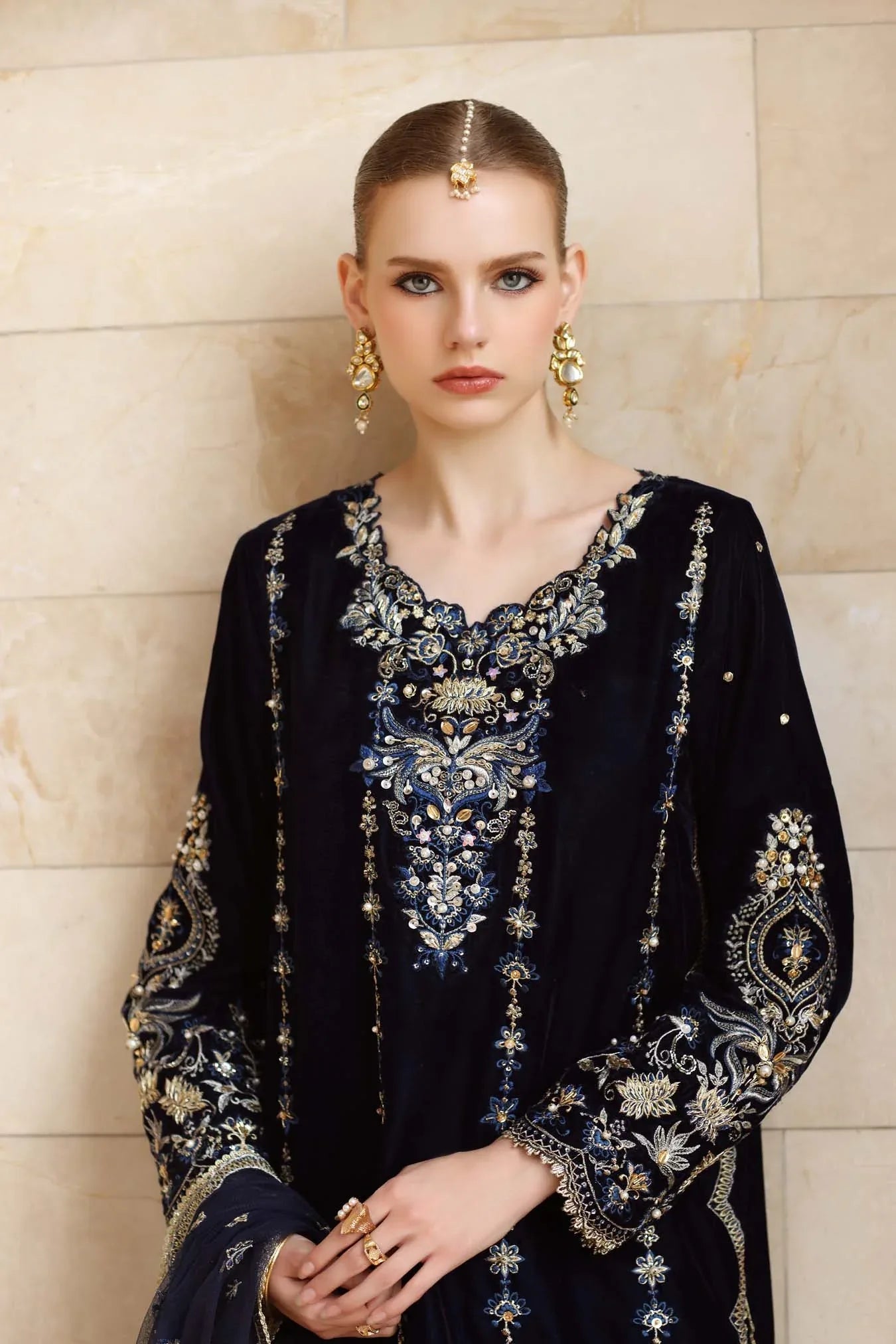 Noor by Saadia Asad | Handcrafted Velvet 25 | Falak - Aqsa Fabrics